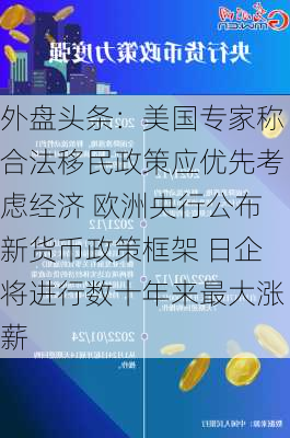 外盘头条：美国专家称合法移民政策应优先考虑经济 欧洲央行公布新货币政策框架 日企将进行数十年来最大涨薪