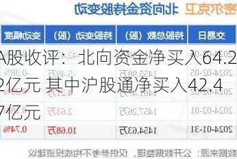 A股收评：北向资金净买入64.22亿元 其中沪股通净买入42.47亿元