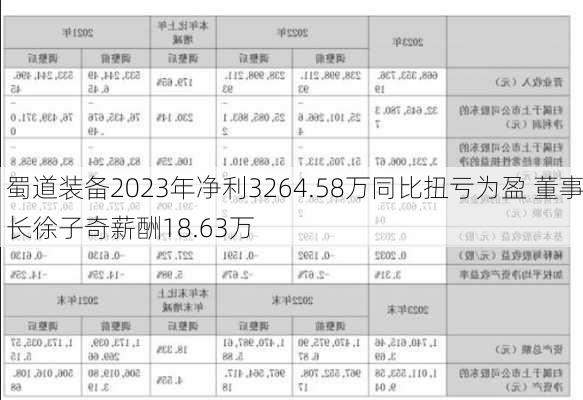 蜀道装备2023年净利3264.58万同比扭亏为盈 董事长徐子奇薪酬18.63万-第1张图片-苏希特新能源