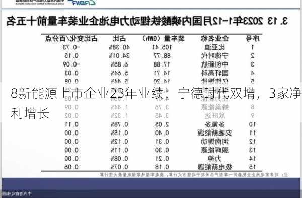 8新能源上市企业23年业绩：宁德时代双增，3家净利增长-第1张图片-苏希特新能源