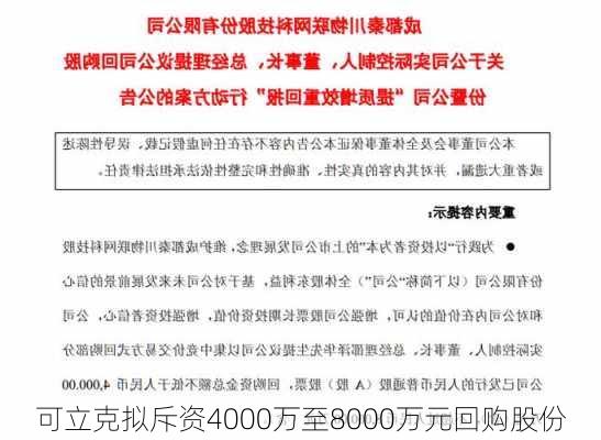 可立克拟斥资4000万至8000万元回购股份