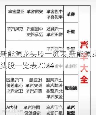 新能源龙头股一览表,新能源龙头股一览表2024