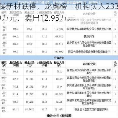 翔腾新材跌停，龙虎榜上机构买入233.89万元，卖出12.95万元-第1张图片-苏希特新能源