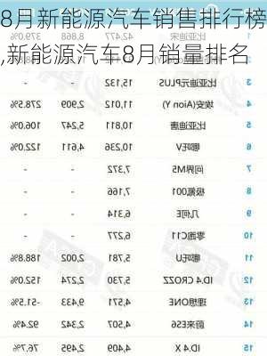 8月新能源汽车销售排行榜,新能源汽车8月销量排名-第2张图片-苏希特新能源