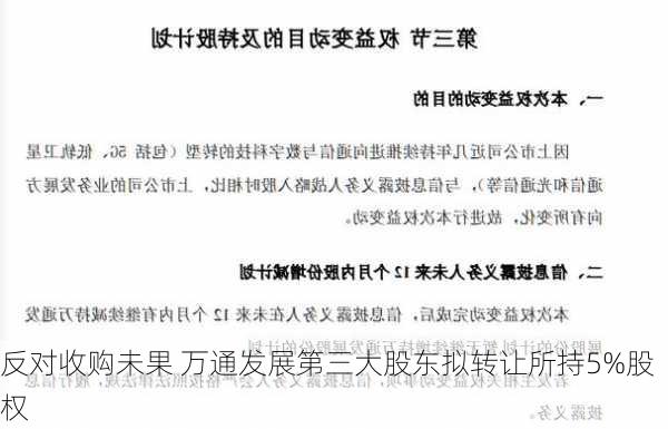 反对收购未果 万通发展第三大股东拟转让所持5%股权-第1张图片-苏希特新能源