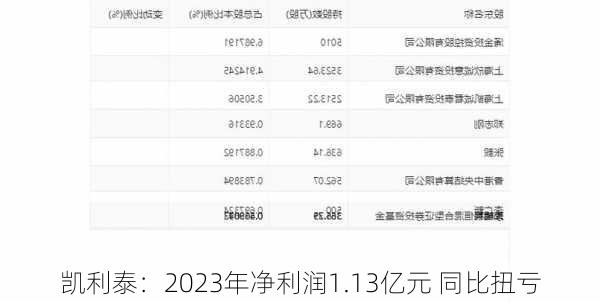 凯利泰：2023年净利润1.13亿元 同比扭亏-第1张图片-苏希特新能源