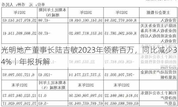 光明地产董事长陆吉敏2023年领薪百万，同比减少34%丨年报拆解-第1张图片-苏希特新能源