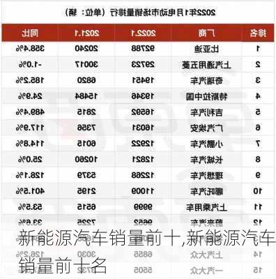 新能源汽车销量前十,新能源汽车销量前十名-第3张图片-苏希特新能源