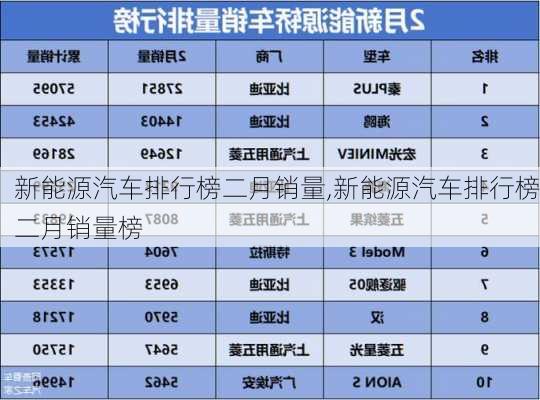 新能源汽车排行榜二月销量,新能源汽车排行榜二月销量榜