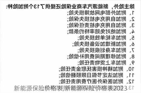 新能源保险价格表,新能源保险价格表2023-第2张图片-苏希特新能源