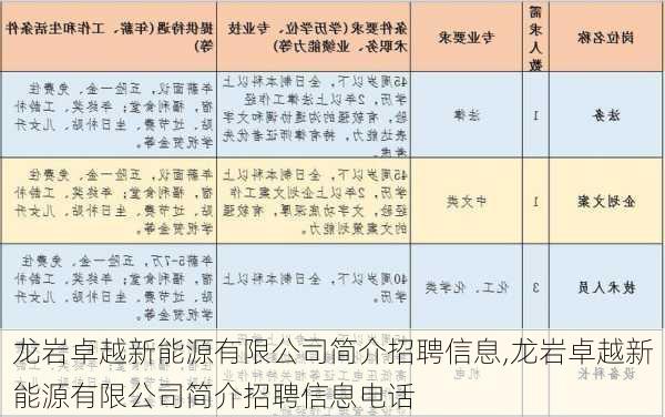 龙岩卓越新能源有限公司简介招聘信息,龙岩卓越新能源有限公司简介招聘信息电话-第1张图片-苏希特新能源