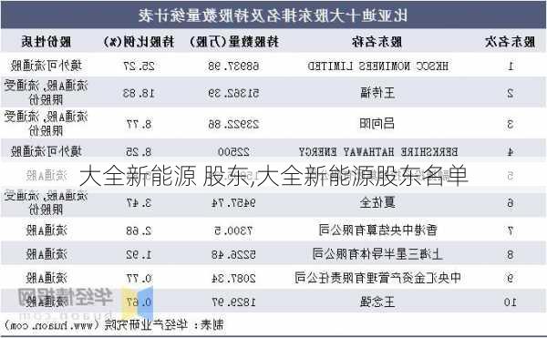 大全新能源 股东,大全新能源股东名单