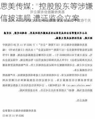 思美传媒：控股股东等涉嫌信披违规 遭证监会立案-第1张图片-苏希特新能源