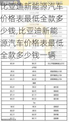 比亚迪新能源汽车价格表最低全款多少钱,比亚迪新能源汽车价格表最低全款多少钱一辆