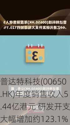 普达特科技(00650.HK)年度销售收入5.44亿港元 研发开支大幅增加约123.1%