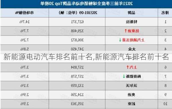 新能源电动汽车排名前十名,新能源汽车排名前十名