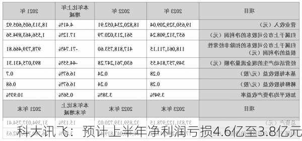 科大讯飞：预计上半年净利润亏损4.6亿至3.8亿元-第1张图片-苏希特新能源