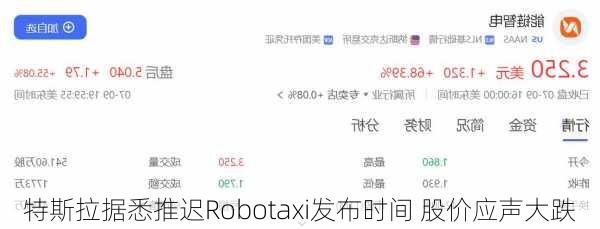 特斯拉据悉推迟Robotaxi发布时间 股价应声大跌-第3张图片-苏希特新能源