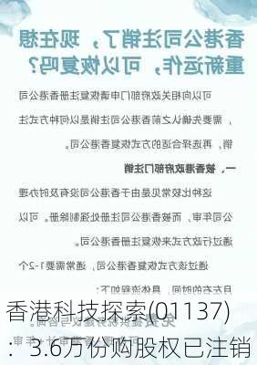 香港科技探索(01137)：3.6万份购股权已注销-第1张图片-苏希特新能源