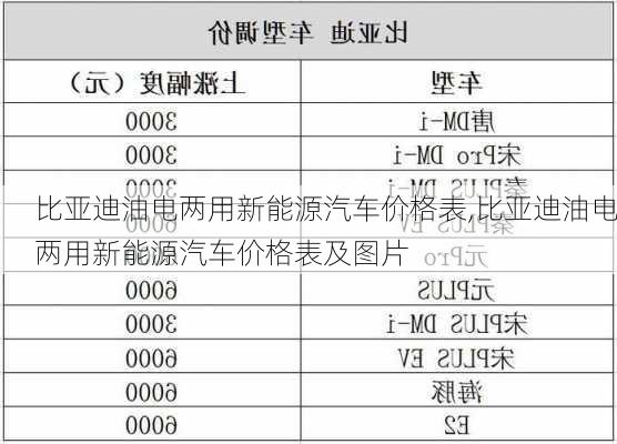 比亚迪油电两用新能源汽车价格表,比亚迪油电两用新能源汽车价格表及图片