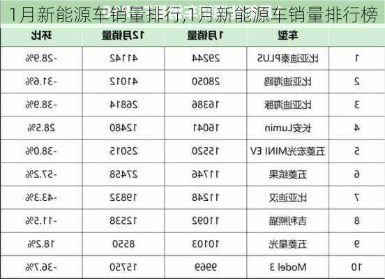 1月新能源车销量排行,1月新能源车销量排行榜