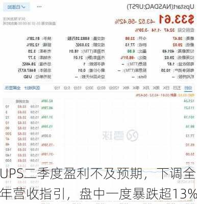 UPS二季度盈利不及预期，下调全年营收指引，盘中一度暴跌超13%-第2张图片-苏希特新能源