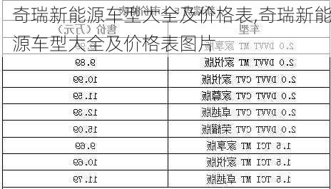 奇瑞新能源车型大全及价格表,奇瑞新能源车型大全及价格表图片