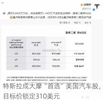 特斯拉成大摩“首选”美国汽车股，目标价锁定310美元