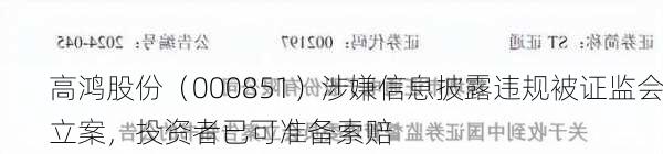 高鸿股份（000851）涉嫌信息披露违规被证监会立案，投资者已可准备索赔-第2张图片-苏希特新能源