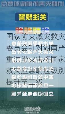 国家防灾减灾救灾委员会针对湖南严重洪涝灾害将国家救灾应急响应级别提升至二级-第1张图片-苏希特新能源