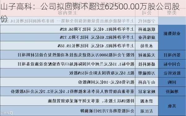 山子高科：公司拟回购不超过62500.00万股公司股份