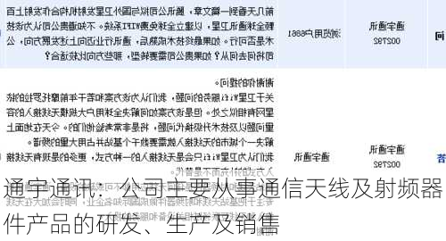 通宇通讯：公司主要从事通信天线及射频器件产品的研发、生产及销售-第1张图片-苏希特新能源