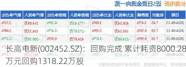 长高电新(002452.SZ)：回购完成 累计耗资8000.28万元回购1318.22万股