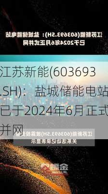 江苏新能(603693.SH)：盐城储能电站已于2024年6月正式并网-第1张图片-苏希特新能源