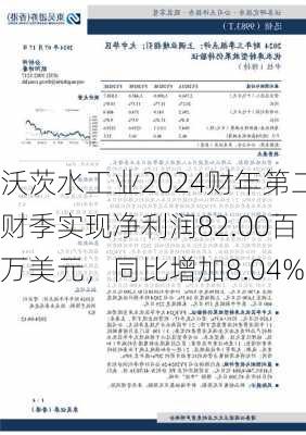 沃茨水工业2024财年第二财季实现净利润82.00百万美元，同比增加8.04%-第3张图片-苏希特新能源