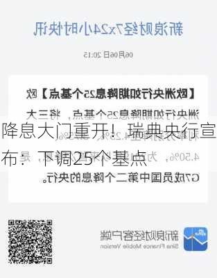 降息大门重开！瑞典央行宣布：下调25个基点-第1张图片-苏希特新能源