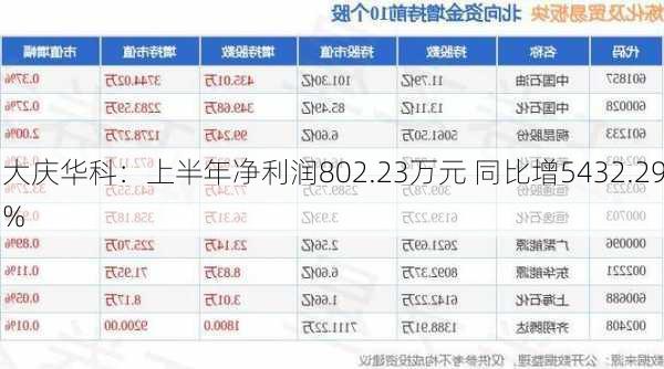 大庆华科：上半年净利润802.23万元 同比增5432.29%