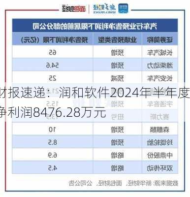 财报速递：润和软件2024年半年度净利润8476.28万元