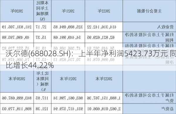 沃尔德(688028.SH)：上半年净利润5423.73万元 同比增长44.22%-第1张图片-苏希特新能源