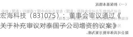 宏海科技（831075）：董事会审议通过《关于补充审议对泰国子公司增资的议案》-第1张图片-苏希特新能源