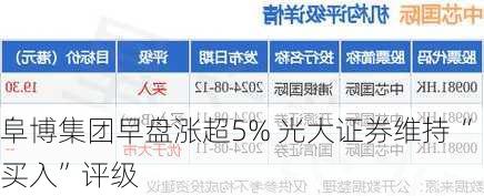 阜博集团早盘涨超5% 光大证券维持“买入”评级