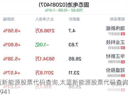 太蓝新能源股票代码查询,太蓝新能源股票代码查询000941