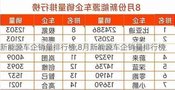 新能源车企销量排行榜,8月新能源车企销量排行榜-第2张图片-苏希特新能源