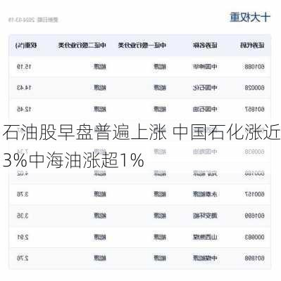 石油股早盘普遍上涨 中国石化涨近3%中海油涨超1%