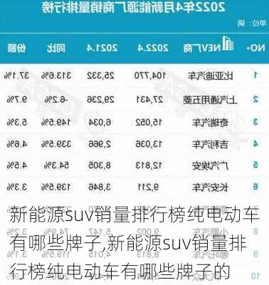 新能源suv销量排行榜纯电动车有哪些牌子,新能源suv销量排行榜纯电动车有哪些牌子的