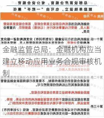 金融监管总局：金融机构应当建立移动应用业务合规审核机制