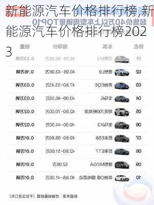 新能源汽车价格排行榜,新能源汽车价格排行榜2023