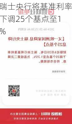 瑞士央行将基准利率下调25个基点至1%-第1张图片-苏希特新能源