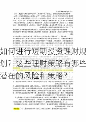 如何进行短期投资理财规划？这些理财策略有哪些潜在的风险和策略？