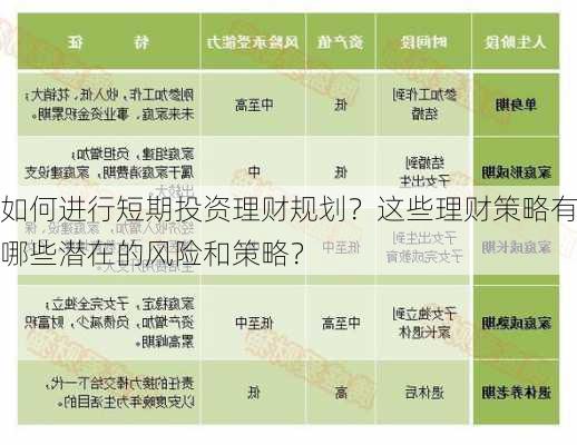 如何进行短期投资理财规划？这些理财策略有哪些潜在的风险和策略？-第3张图片-苏希特新能源